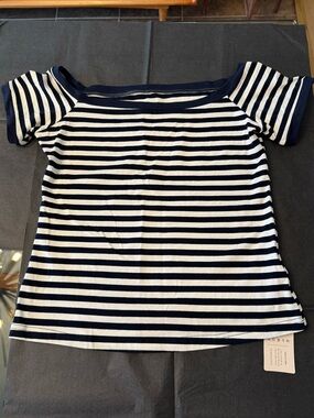 Navy & White Striped Short Sleeve Top